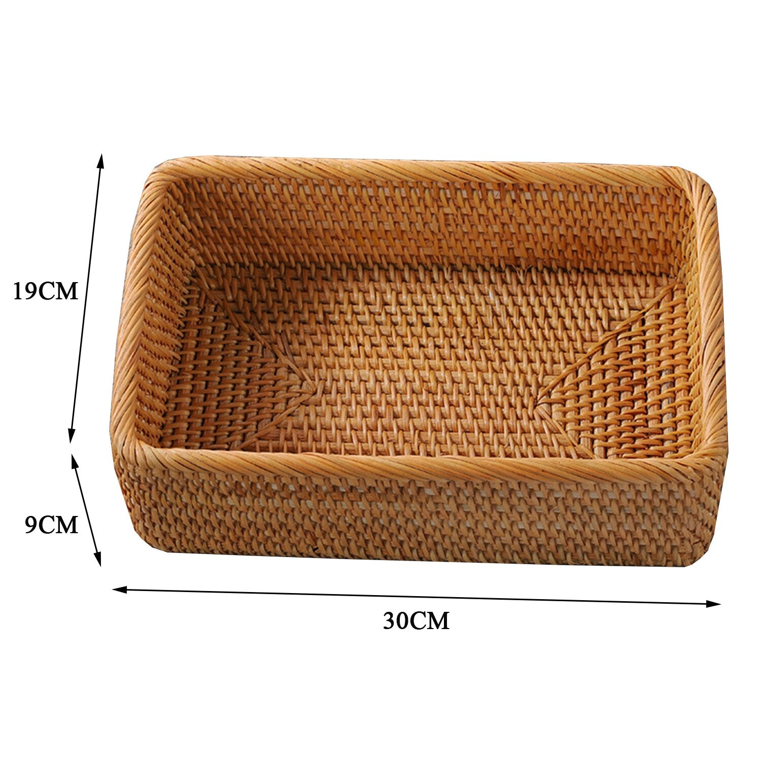 Hand-woven Rattan Wicker Storage Basket Cosmetic Rectangular Box Fruit Tea Bread Picnic Basket Household Kitchen Organizers - StorageandmoreStorage