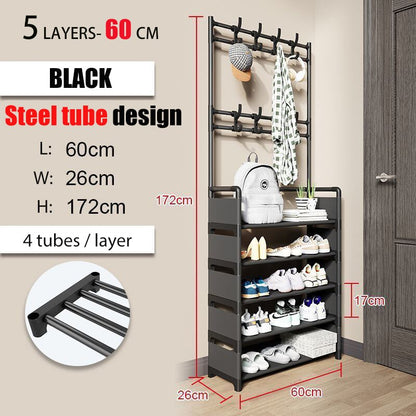 Entryway Coat Rack, Shoe Rack,Shelving Organizer, Storage Shelves With 8 Hooks Multifunctional Hallway Organizer Hanging Storage - StorageandmoreStorage