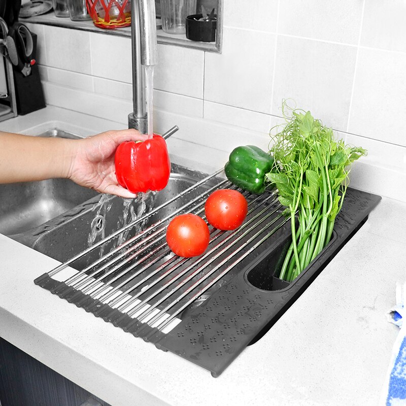 Kitchen Drain Rack Vegetable Fruit Dish Sponge Drainer Holder Basket Dinnerware Drying Shelf Stainless Steel Drainer Holder - StorageandmoreStorage