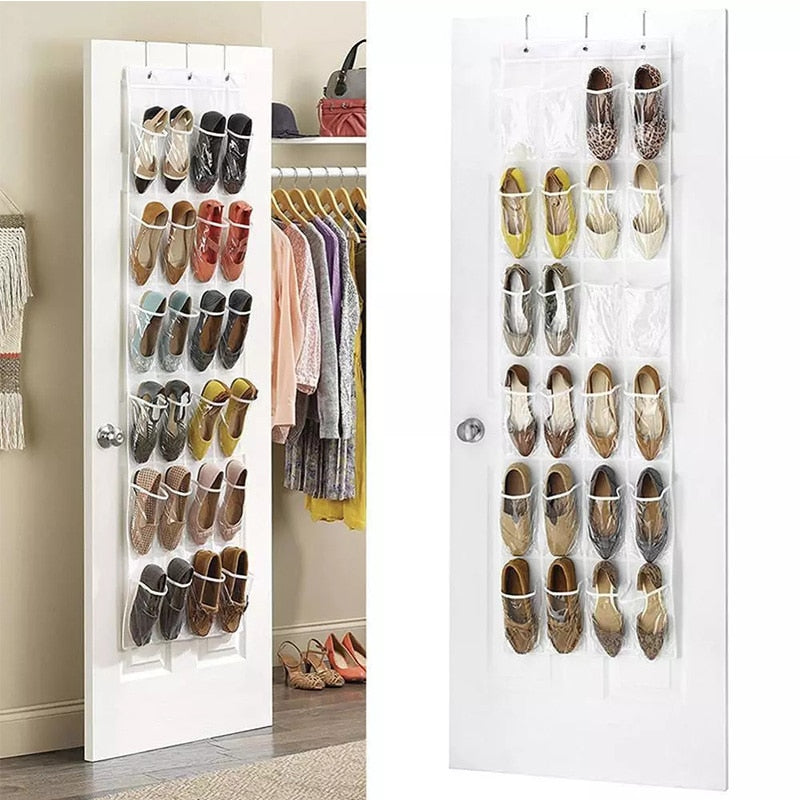 24 Grid Shoes Organizer Rack for Room Over Door Hanging Storage Holder Rack Bedroom Closets Shoes Wall-mounted Storage Bag - StorageandmoreStorage