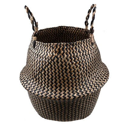 WHISM Foldable Wicker Basket Planter Rattan Woven Basket Handmade Seagrass Laundry Storage Basket Home Decor Kitchen Organizer - StorageandmoreStorage