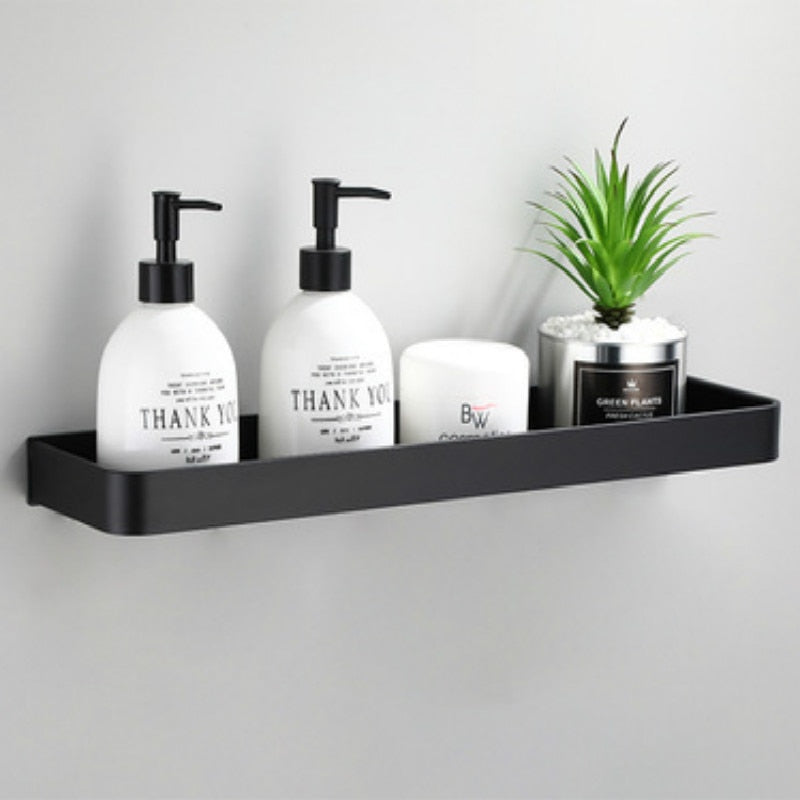 Bathroom Shelf Wall Shelves Shelf Aluminum Black Bathroom Corner Shelf Wall Mounted Black Aluminum Kitchen Storage Holder - StorageandmoreStorage