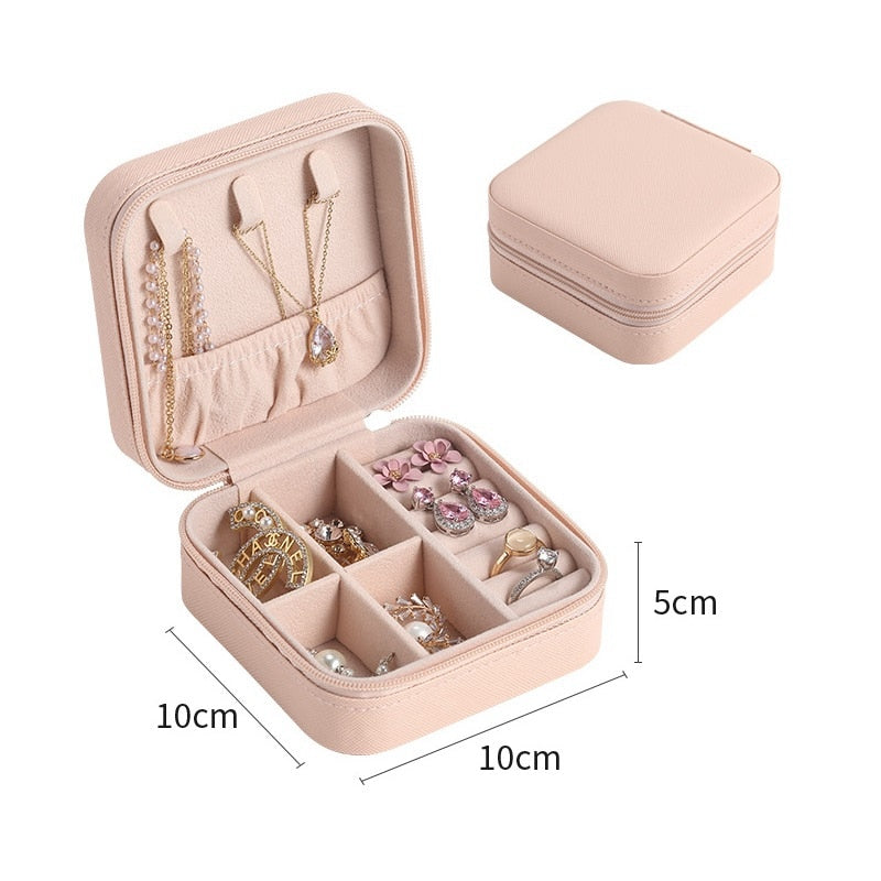 Portable Jewelry Storage Box Travel Organizer Jewelry Case Leather Storage Earrings Necklace Ring Jewelry Organizer Display - StorageandmoreStorage