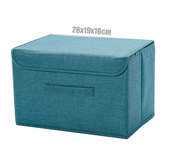 2021 New Washable Cotton Linen Fabric Folding CD Storage Box Foldable Bins Toys Organizer With Lid Storage Basket Laundry Basket - StorageandmoreStorage