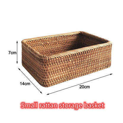 Hand-woven Rattan Wicker Basket Fruit Tea Snack Bread Basket Cosmetic Rectangular Storage Box Household Kitchen Supplies - StorageandmoreStorage