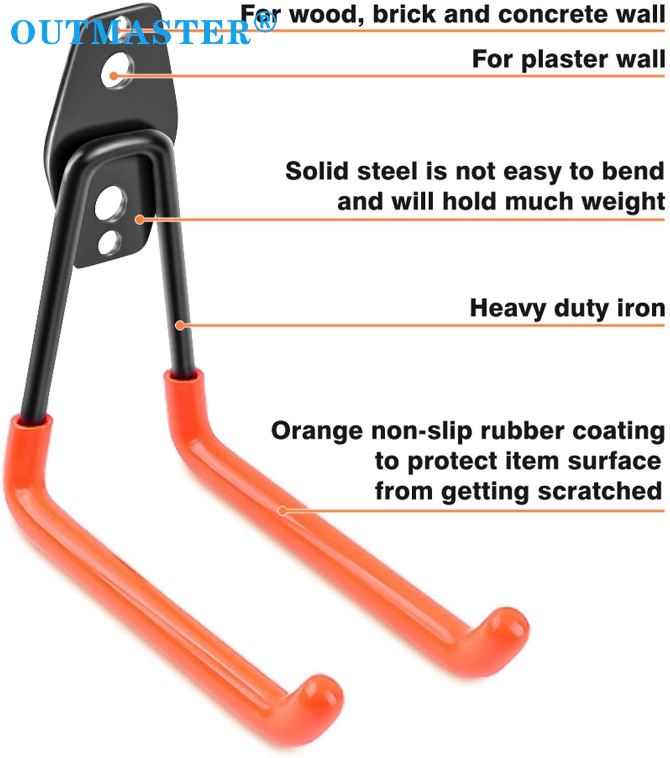 Heavy Duty Metal Hook Garage Organizer Wall Mount Bicycle Hanger Hooks Wall Mount Anti-slip Storage Hook For Ladders Garden Tool - StorageandmoreStorage