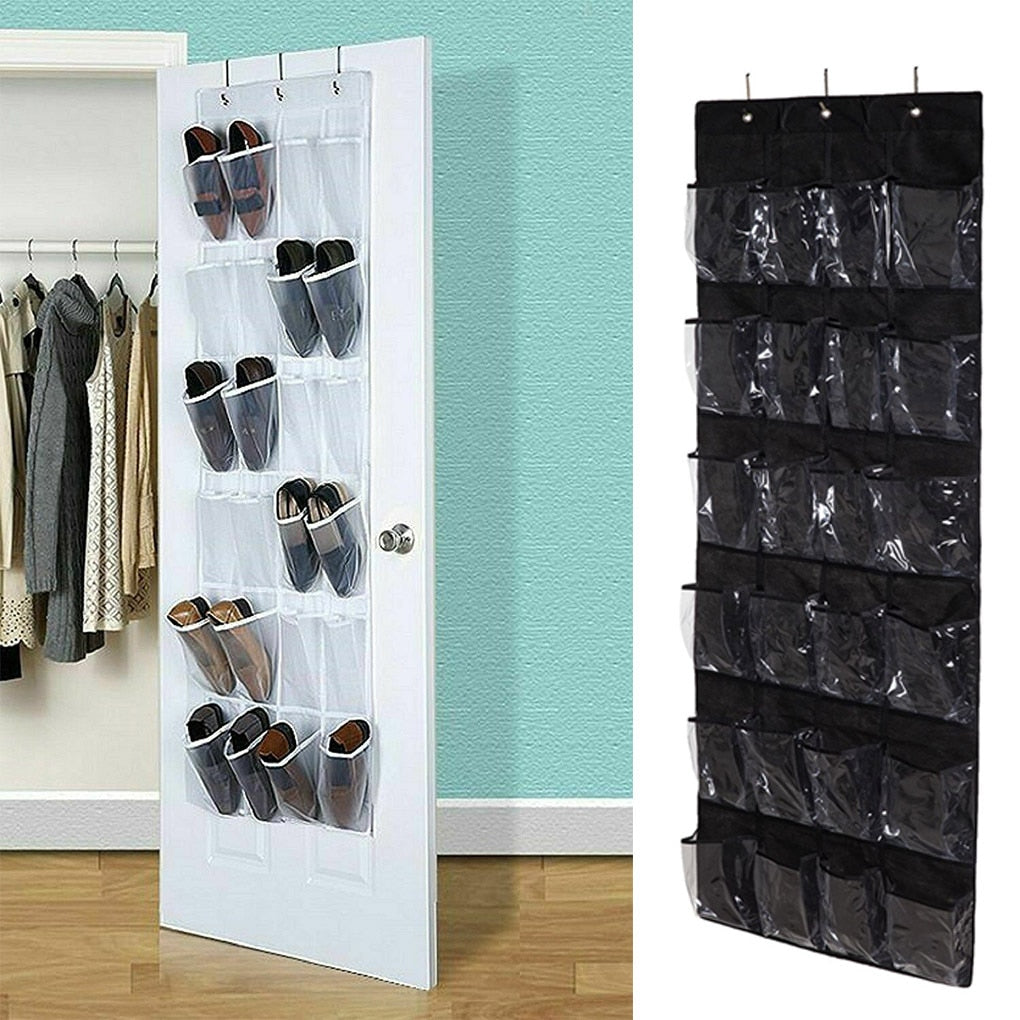 24 Grid Over Door Hanging Organizer Convenient Storage Holder Rack Closet Shoes Keeping Non-woven Door Shoe Storage Bag - StorageandmoreStorage