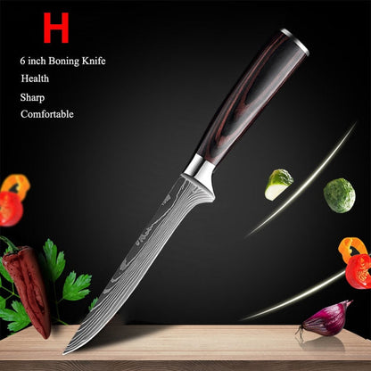 Japanese Kitchen Knife Set Laser Damascus Pattern Stainless Steel  Sharp Cleaver Slicing Utility Knives Kitchen Tools - StorageandmoreStorage