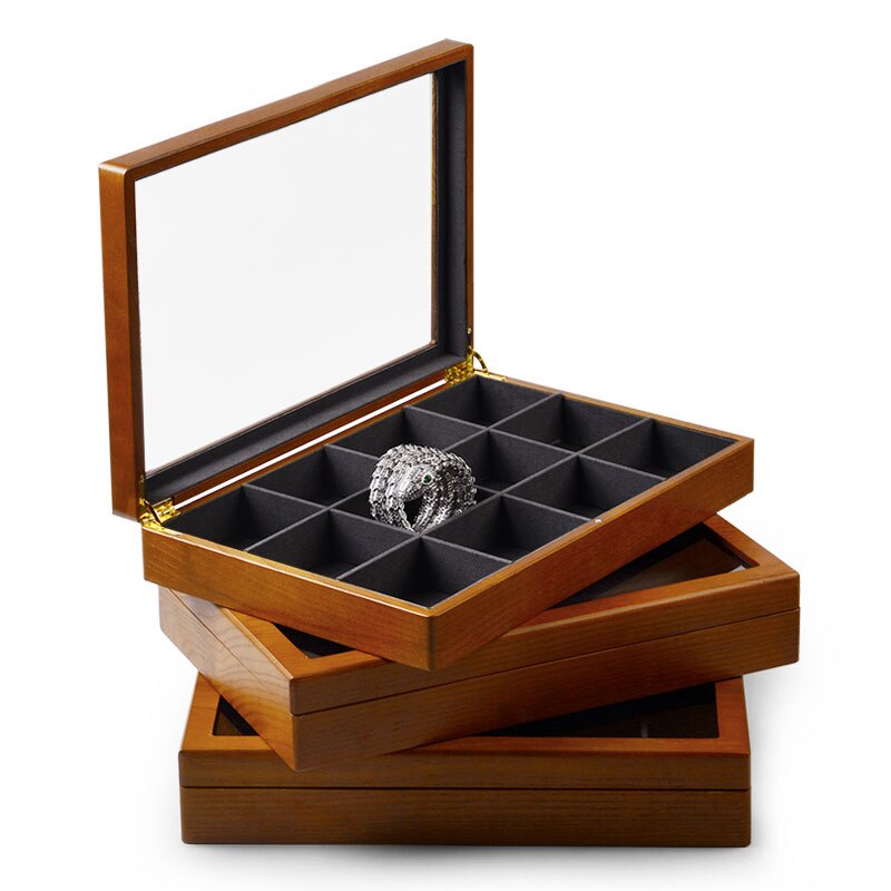 Oirlv Jewelry Display Box Solid Wooden Ring Necklace Bracelet Organizer Case Jewelry Storage Case Earring Display Box - StorageandmoreStorage