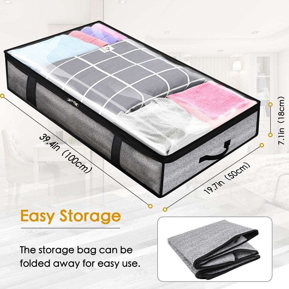 Large Underbed Storage Bags Organizer Container with Handles,Clothes Comforters Foldable Storage Bags with Clear Window,Printing - StorageandmoreStorage