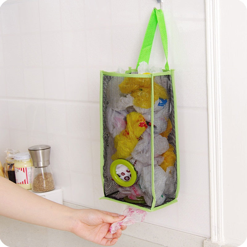 Useful Fashion Hanging Breathable Plastic Grid Garbage Bag Socks Sundries Storage Organizers Kitchen Bathroom Storage Bag. - StorageandmoreStorage