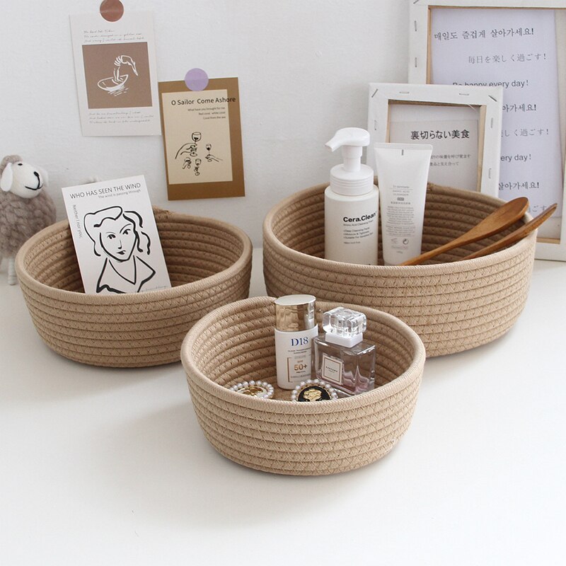 1PCS Woven Desktop Sundries Organizer Box INS Nordic Cotton Rope Storage Baskets Baby Dirty Clothes Laundry Basket Hamper - StorageandmoreStorage