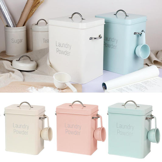 Laundry Detergent Powder Storage Tin Box Farmhouse Detergent Handy Soap Decor Room Laundry Rice Container Washing Dispenser - StorageandmoreStorage