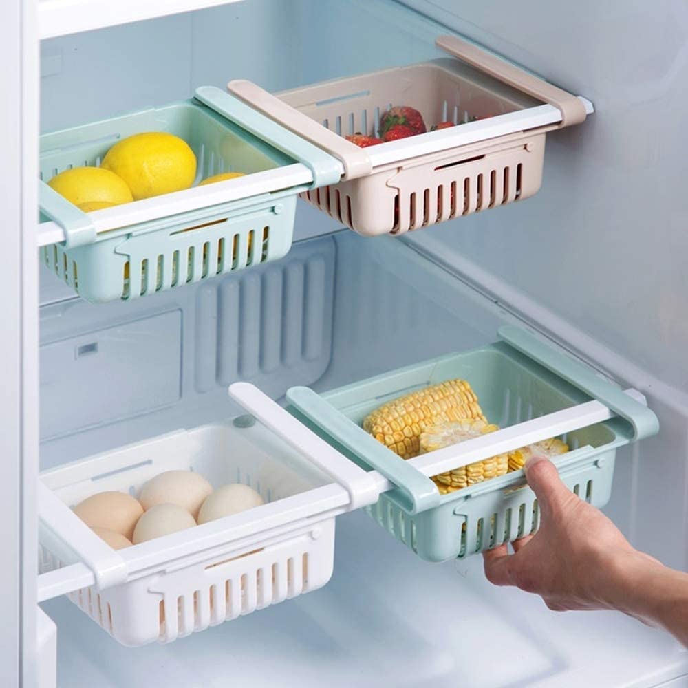 Retractable Fridge Drawer Storage Rack Refrigerator Freezer Shelf Adjustable Pull-Out Space Layer Storage Holder Organizer - StorageandmoreStorage