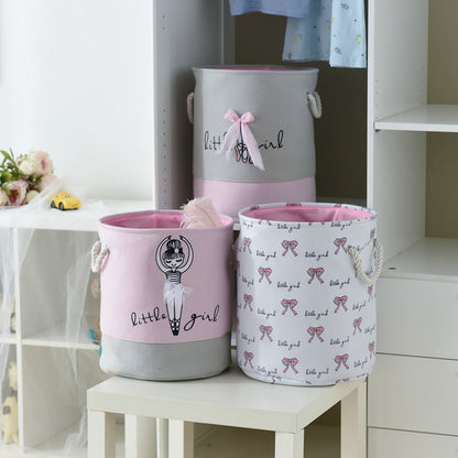 Pink Large Laundry Basket Round Dirty Clothes Toys Folding Bucket Anti-dust Big Storage Barrel Hamper - StorageandmoreStorage