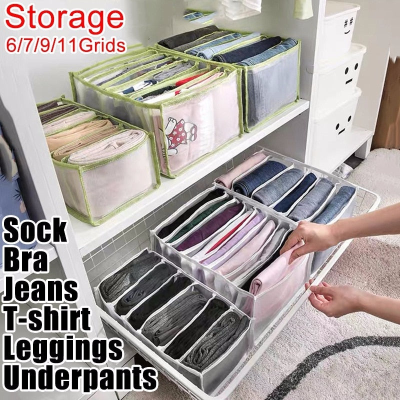 New 6/7/9/11 Grids Washable T-shirt Jeans Compartment Storage Closet Clothes Drawer Mesh Separation Box Stacking Pants Drawe - StorageandmoreStorage