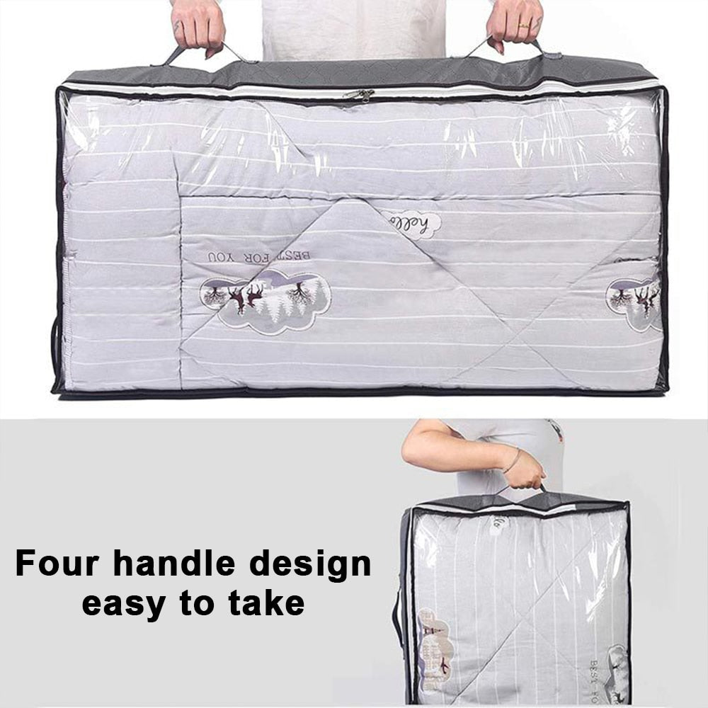 Under Bed Storage Organizer Bag Sturdy Structure Large Capacity Underbed Bag Reinforced Handle Clear Window Store for Clothing - StorageandmoreStorage