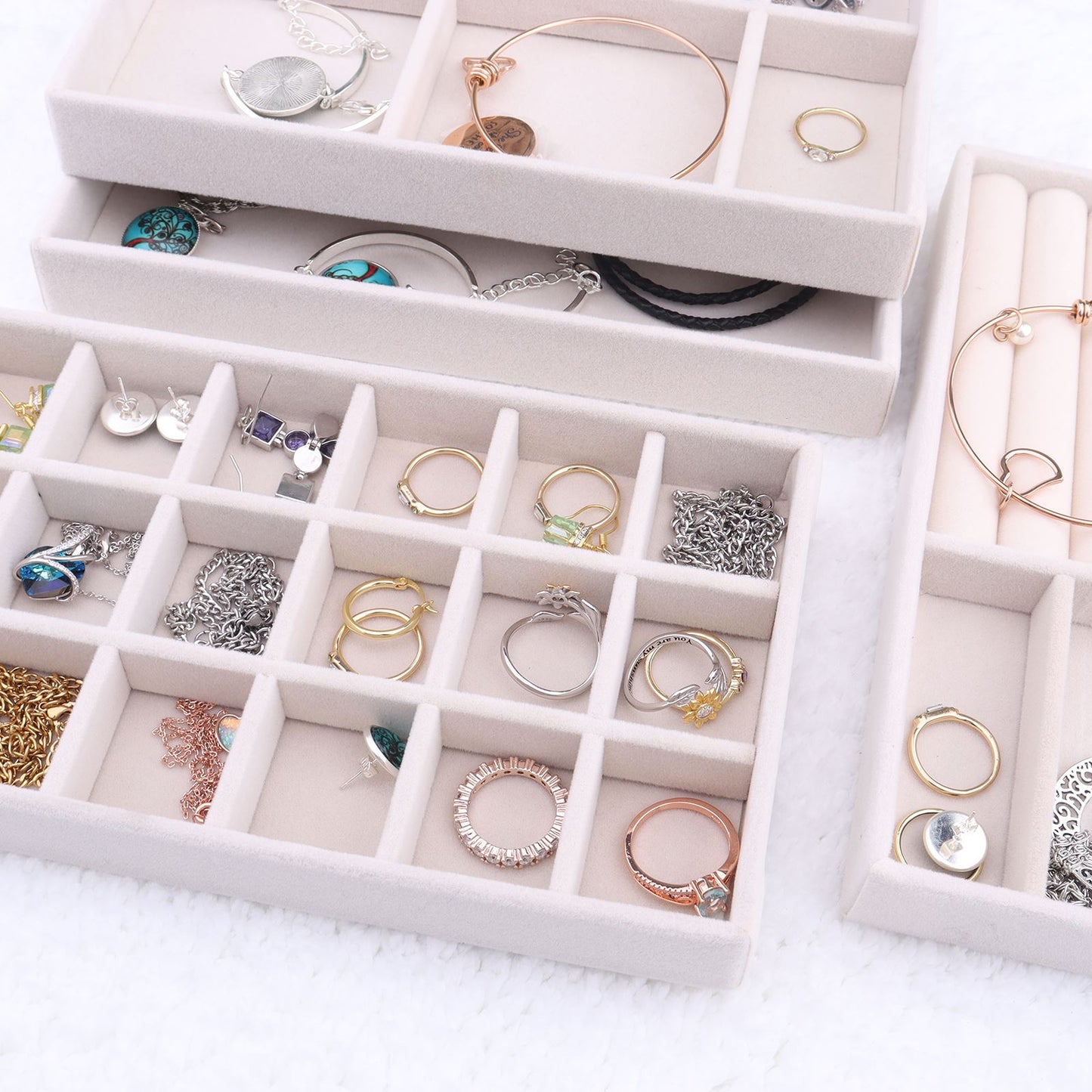 Velvet Jewelry Organizer Tray Ring Bracelet Gift Box Jewlery Storage Earring Holder Jewelry Display Box Fashion Drawer - StorageandmoreStorage