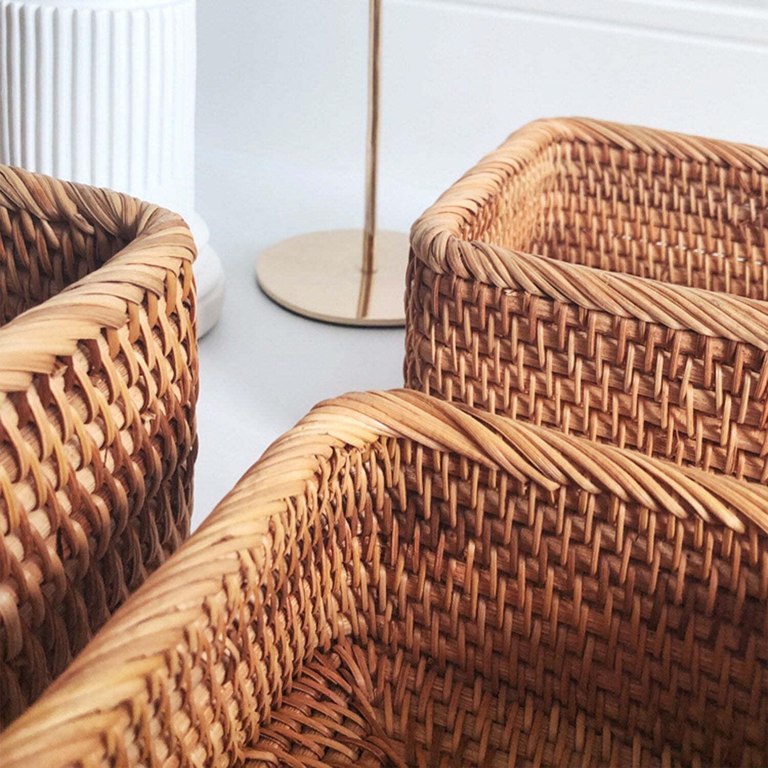 Hand-woven Rattan Wicker Storage Basket Cosmetic Rectangular Box Fruit Tea Bread Picnic Basket Household Kitchen Organizers - StorageandmoreStorage