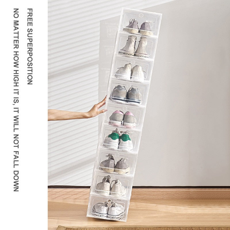 NEW Clear 1-12pcs Shoe Box Set Foldable Storage Plastic Transparent Door Home Closet Organizer Case Shelf Stack Wholesale - StorageandmoreStorage