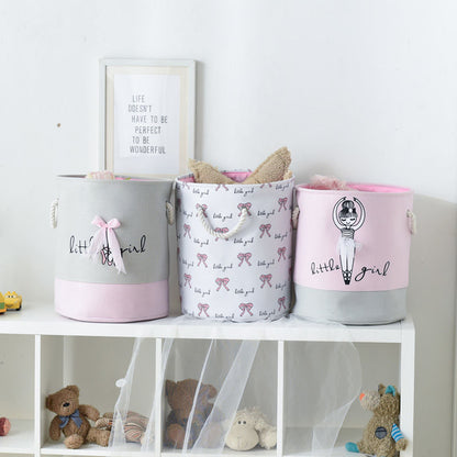 Pink Large Laundry Basket Round Dirty Clothes Toys Folding Bucket Anti-dust Big Storage Barrel Hamper - StorageandmoreStorage