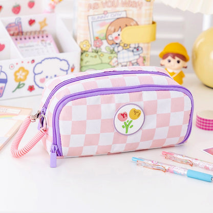 Portable cartoon bear pencil case with pen insert animal cute pencil bag school student stationery storage bag canvas girl bags - StorageandmoreStorage