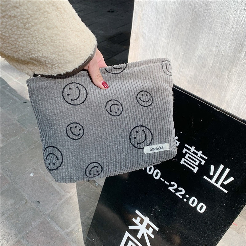 Japanese Style Corduroy Cosmetic Bag Women Handbags Purses Smile&amp;Dots Makeup Organizer Storage Makeup Bag Girls Pencil Case Bags - StorageandmoreStorage