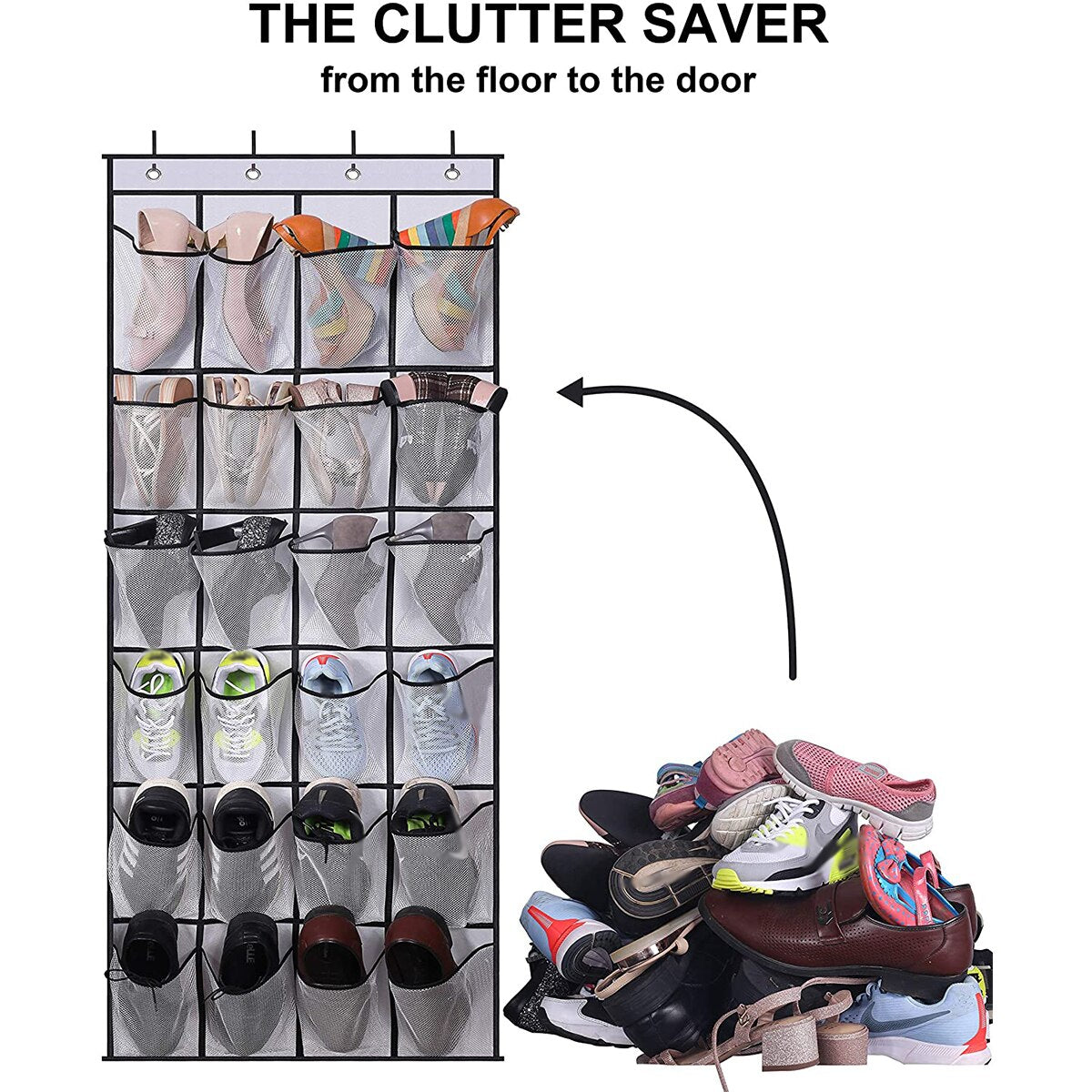 24 Pockets Shoes Organizer Rack Hanging Organizers Space Saver Hanging Over The Door Behind Closet Organizer Storage Hanger - StorageandmoreStorage