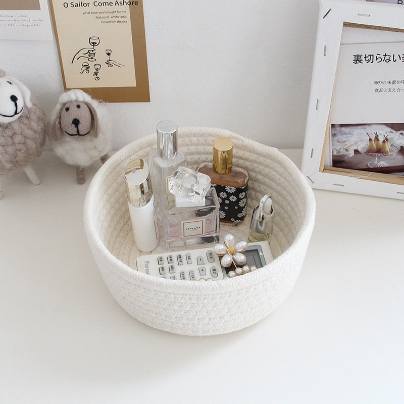 1PCS Woven Desktop Sundries Organizer Box INS Nordic Cotton Rope Storage Baskets Baby Dirty Clothes Laundry Basket Hamper - StorageandmoreStorage