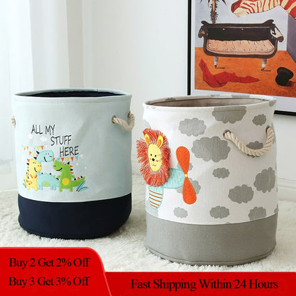 Foldable Storage Basket Cartoon Dinosa Kids Toys Canvas Storage Basket Dirty Clothes Laundry Container Barrel Home Organizer - StorageandmoreStorage