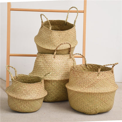 LuanQI Seagrass Storage Basket Wicker Basket Work Rattan Hanging Planting Flower Pot Laundry Cesta Mimbre Basket Picnic Basket - StorageandmoreStorage