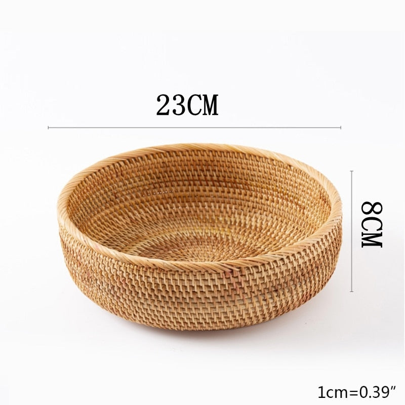 Hand-woven Rattan Wicker Basket Fruit Tea Snack Bread Basket Cosmetic Rectangular Storage Box Household Kitchen Supplies - StorageandmoreStorage