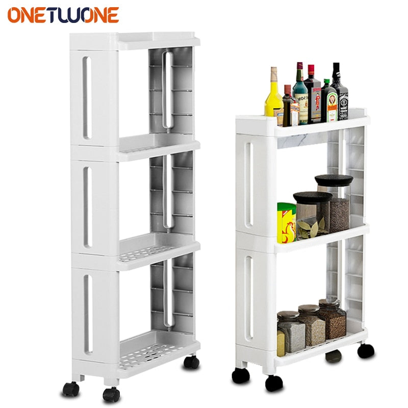 Kitchen Storage Rack For Goods Fridge Side Shelf 2/3/4 Layer Removable With Wheels Bathroom Organizer Shelf Gap Holder - StorageandmoreStorage