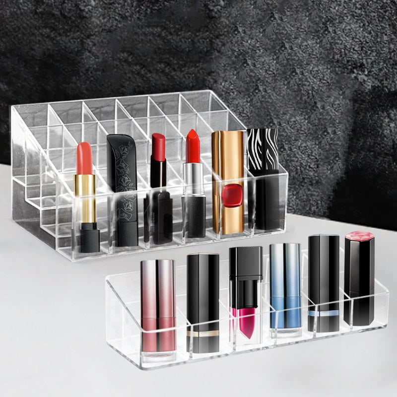 Clear 24 Grid Lipstick Stand Case Makeup Organizer Storage Box Lipstick Display Stand Holder Cosmetic Jewelry Organizer Box - StorageandmoreStorage