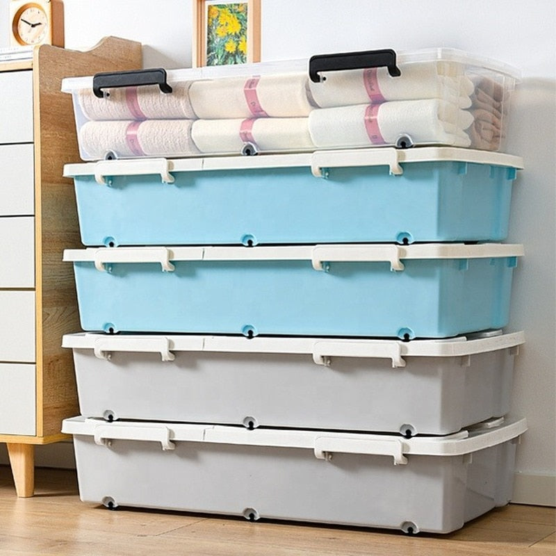 Plastic Large Underbed Storage Bags Organizer Container, Blankets Clothes Comforters Foldable Storage Bags with Wheels - StorageandmoreStorage