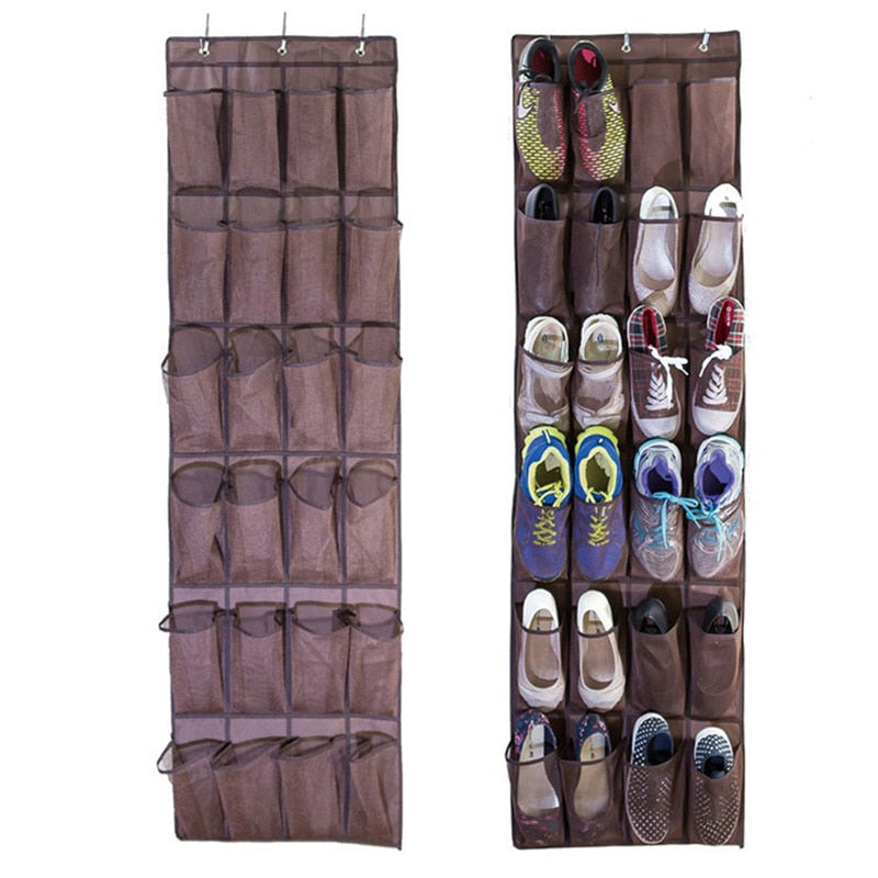 24 Pockets Shoe Hanger Door Hanging Storage Space Organizer Rack Wall Storage Bag Closet Holder - StorageandmoreStorage