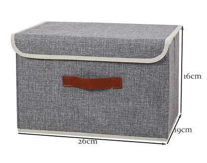 2021 New Washable Cotton Linen Fabric Folding CD Storage Box Foldable Bins Toys Organizer With Lid Storage Basket Laundry Basket - StorageandmoreStorage