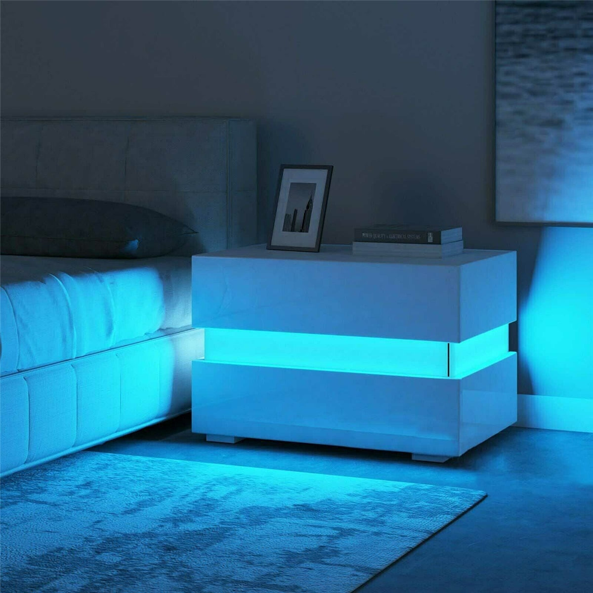 Multifunction RGB LED Nightstands Cabinet Storage Bedside Table Night Table Bedroom Nightstand Home Furniture for Night Lighting - StorageandmoreStorage