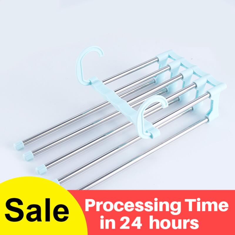 5 in 1 Pant Rack Hanger for Clothes Organizer Multifunction Shelves Closet Storage Organizer StainlessSteel Folding clothes hang - StorageandmoreStorage