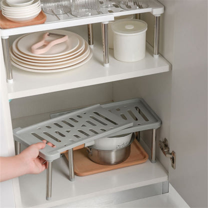 Retractable Shelf Stackable Sliding Rack Organizer Shelfs Kitchen Iron Storage Rack For Cabinets Tableware Countertops For Home - StorageandmoreStorage