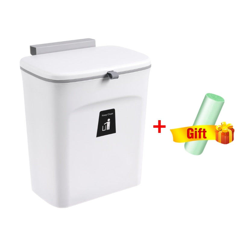 7/9L Hanging Trash Can For Kitchen Large Capacity Kitchen Recycling Garbage basket Bathroom Wall Mounted Trash Bin with lid - StorageandmoreStorage