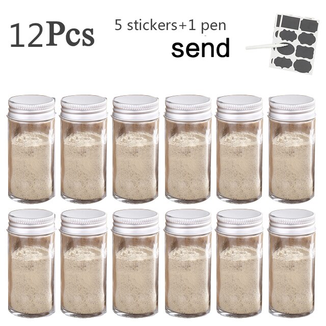 3-12PCS Set Seasoning Jar Square Glass Container Seasoning Bottle Kitchen Outdoor Camping Seasoning Container Glass Sealed Jar - StorageandmoreStorage