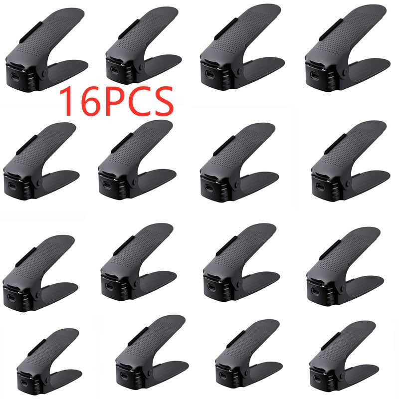 16pcs Durable Adjustable Shoe Organizer Footwear Support Slot Space Saving Cabinet Closet Stand Shoes Storage Rack Shoebox - StorageandmoreStorage