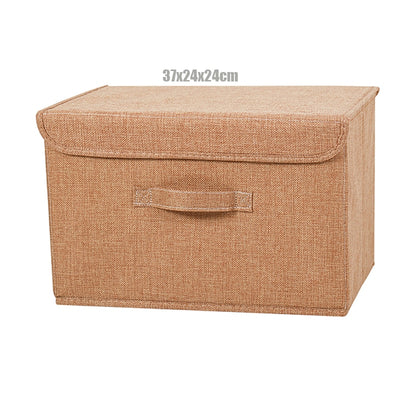 2021 New Washable Cotton Linen Fabric Folding CD Storage Box Foldable Bins Toys Organizer With Lid Storage Basket Laundry Basket - StorageandmoreStorage