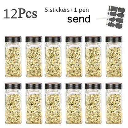 3-12PCS Set Seasoning Jar Square Glass Container Seasoning Bottle Kitchen Outdoor Camping Seasoning Container Glass Sealed Jar - StorageandmoreStorage