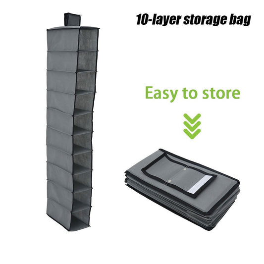 Hanging Bag 10 Layer Shoe Storage Drawer Box Shelves Rack Organizer Clothes Wardrobe Closet Door Wall Clear Sundry Hanger Pouch - StorageandmoreStorage