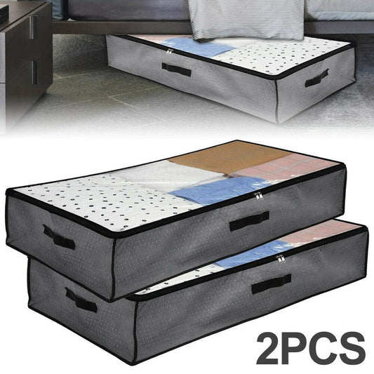 Foldable Under Bed Storage Bags Large Capacity Breathable Underbed Storage Bins Thick Clothes Storage Boxes Zippered Organizer - StorageandmoreStorage