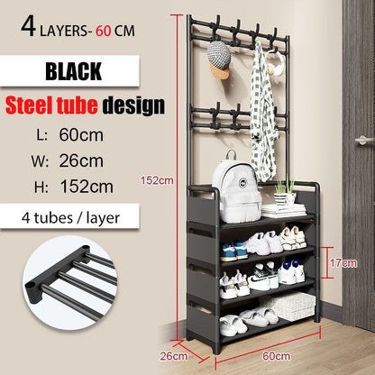 Entryway Coat Rack, Shoe Rack,Shelving Organizer, Storage Shelves With 8 Hooks Multifunctional Hallway Organizer Hanging Storage - StorageandmoreStorage