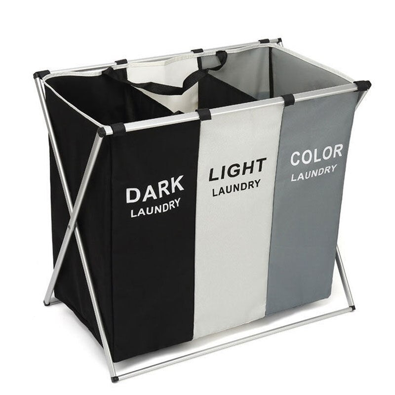 Foldable Dirty Laundry Basket Three Grid Oxford Waterproof Basket Large Capacity Simple Install Toy Storage Home Laundry Hamper - StorageandmoreStorage