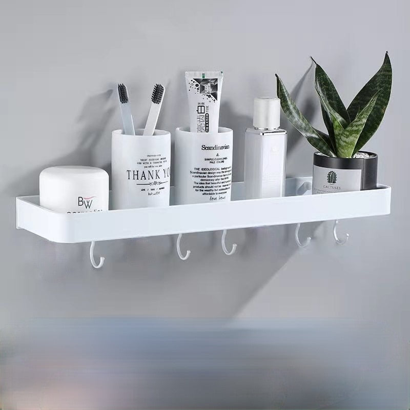 Bathroom Shelf Wall Shelves Shelf Aluminum Black Bathroom Corner Shelf Wall Mounted Black Aluminum Kitchen Storage Holder - StorageandmoreStorage